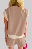Casual Sportswear Solid Contrast O Neck Two Pieces