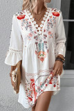 Casual Floral Lace V Neck Printed Dresses