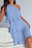 Casual Solid Flounce Oblique Collar Cake Skirt Dresses