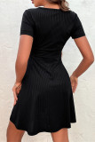 Elegant Simplicity Solid V Neck A Line Short Sleeve Dress