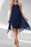 Elegant Solid Patchwork Asymmetrical Halter Irregular Dresses