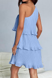 Casual Solid Flounce Oblique Collar Cake Skirt Dresses