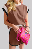 Casual Sportswear Solid Contrast O Neck Two Pieces
