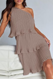 Casual Solid Flounce Oblique Collar Cake Skirt Dresses