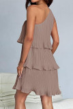 Casual Solid Flounce Oblique Collar Cake Skirt Dresses