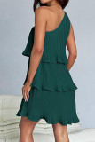 Casual Solid Flounce Oblique Collar Cake Skirt Dresses