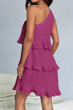 Casual Solid Flounce Oblique Collar Cake Skirt Dresses