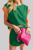 Casual Sportswear Solid Contrast O Neck Two Pieces