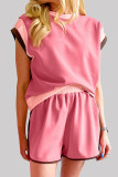 Casual Sportswear Solid Contrast O Neck Two Pieces