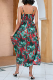 Vintage Elegant Floral Backless V Neck Beach Dresses