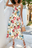 Vintage Elegant Floral Backless V Neck Beach Dresses
