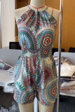 Casual Vintage National Totem Frenulum Halter Loose Rompers