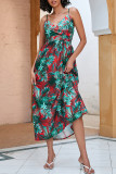 Vintage Elegant Floral Backless V Neck Beach Dresses