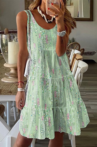 Casual Floral Patchwork U Neck Printed Dresses