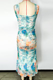 Elegant Gradient Patchwork Mesh Square Collar One Step Skirt Dresses