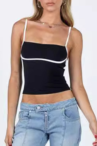 Sexy Striped Patchwork Square Collar Tops