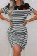 Casual Daily Striped Heart Shaped Patchwork Contrast O Neck Short Sleeve Short Sleeve Dress