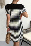 Casual Daily Striped Heart Shaped Patchwork Contrast O Neck Short Sleeve Short Sleeve Dress