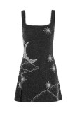 Sexy Geometric Print Slit Square Collar A Line Dresses