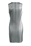 Sexy Solid Buttons Fold V Neck Wrapped Skirt Dresses