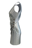 Sexy Solid Buttons Fold V Neck Wrapped Skirt Dresses