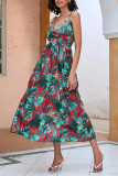 Vintage Elegant Floral Backless V Neck Beach Dresses