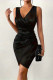 Sexy Solid Buttons Fold V Neck Wrapped Skirt Dresses