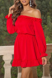 Casual Solid Flounce Off the Shoulder A Line Dresses