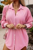 Casual Striped Asymmetrical Turndown Collar Tops