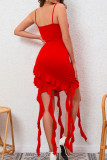 Sexy Solid Tassel Flounce Wrapped Skirt Dresses