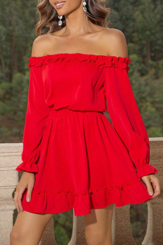 Casual Solid Flounce Off the Shoulder A Line Dresses