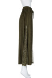 Vintage Elegant Solid Lace Zipper Loose High Waist Type A Patchwork Bottoms
