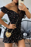 Sexy Vintage Flowers Draw String Flounce V Neck Wrapped Skirt Dresses