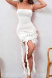 Sexy Solid Tassel Flounce Wrapped Skirt Dresses