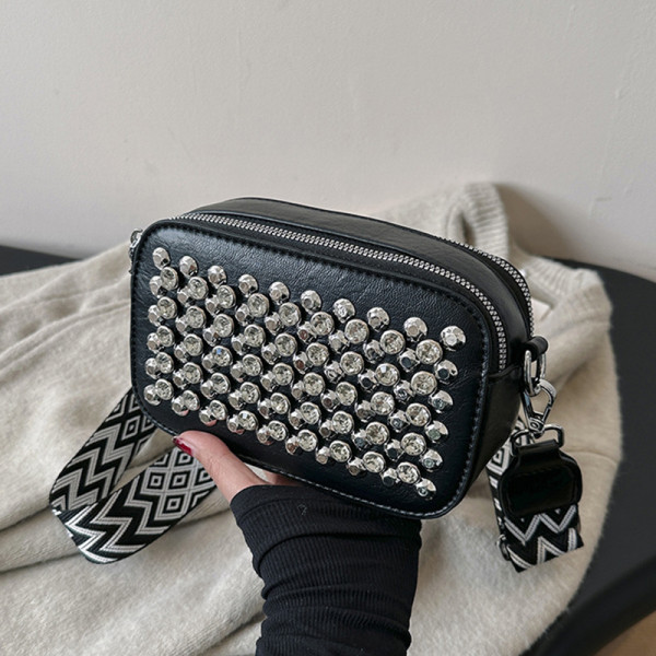 Casual Street Solid Rivets Zipper Bags