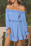 Casual Solid Flounce Off the Shoulder A Line Dresses