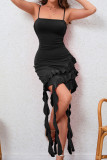 Sexy Solid Tassel Flounce Wrapped Skirt Dresses