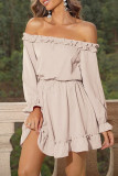 Casual Solid Flounce Off the Shoulder A Line Dresses