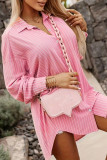 Casual Striped Asymmetrical Turndown Collar Tops