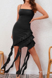 Sexy Solid Tassel Flounce Wrapped Skirt Dresses