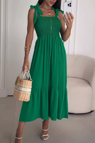 Casual Simplicity Solid Frenulum Flounce Fold Sling Dresses