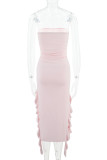 Sexy Solid Tassel Flounce Slit Strapless Irregular Dresses
