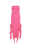 Sexy Solid Tassel Flounce Slit Strapless Irregular Dresses