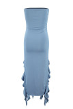 Sexy Solid Tassel Flounce Slit Strapless Irregular Dresses