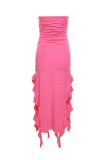 Sexy Solid Tassel Flounce Slit Strapless Irregular Dresses