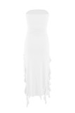 Sexy Solid Tassel Flounce Slit Strapless Irregular Dresses
