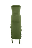 Sexy Solid Tassel Flounce Slit Strapless Irregular Dresses