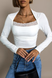 Elegant Solid Lace Square Collar Tops