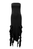 Sexy Solid Tassel Flounce Slit Strapless Irregular Dresses