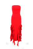 Sexy Solid Tassel Flounce Slit Strapless Irregular Dresses